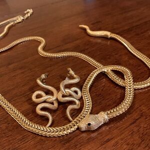 Golden Snake Jewelry Set long necklace and earrings, must have!
